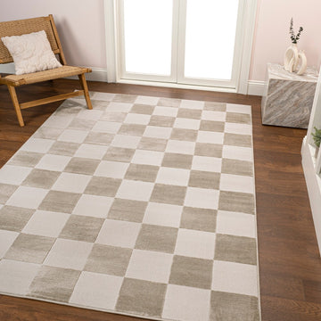 Modern Geometric Checkerboard High-Low Area Rug